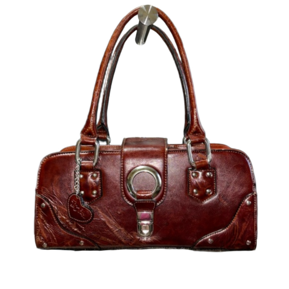 Rina Rich Leather Handbag, Tan, NCO, EUC, 11.5x5, Silver Hardware